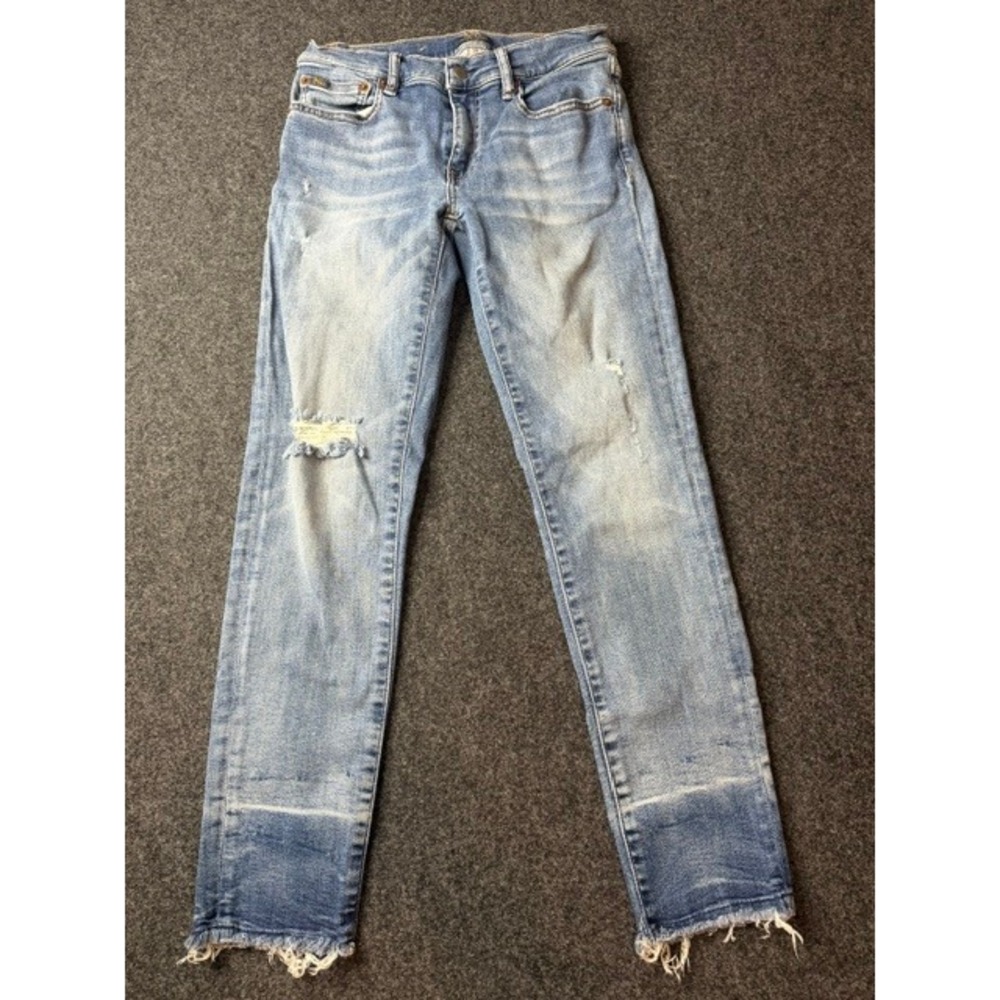 Polo Ralph Lauren Tompkins Skinny Jeans Distressed Light Wash Raw Hem Size 27